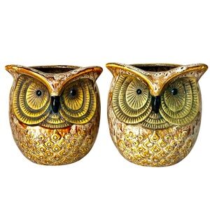 Pair of 2 Owl Lamps‎ Ceramic Bedside Light Up Nightlights 5.75” Tall by Intertek